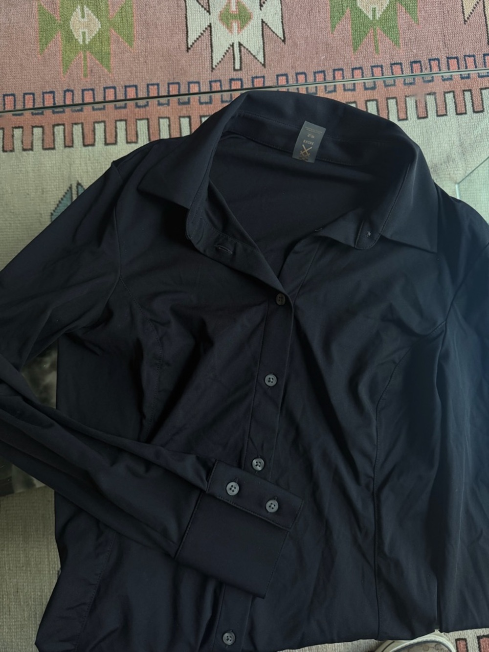 RHONE Women's Black Button-Down Stretch Shirt Commuter